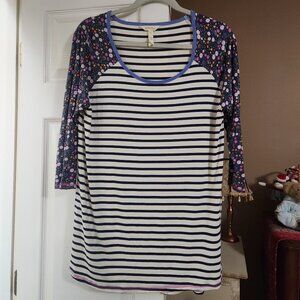 Matilda Jane raglan style stripe/floral shirt; size XL